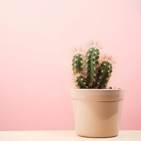 Cactus in a pot on a pink background. Copy space.の素材