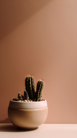 Cactus in a pot on a beige background. Minimal styleの素材