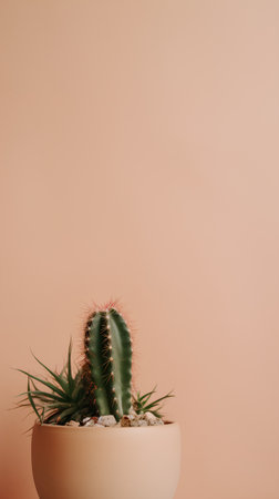 cactus in pot on beige background with copy space. minimal conceptの素材