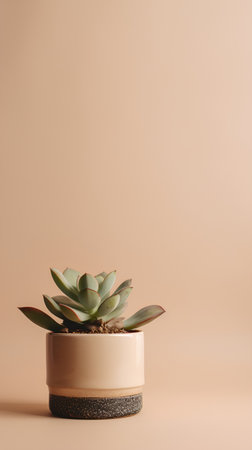 Potted succulent plant on beige background. Copy space.の素材