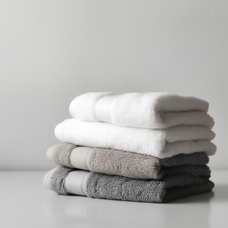 Stack of clean towels on white background. Mock up, 3D Renderingの素材
