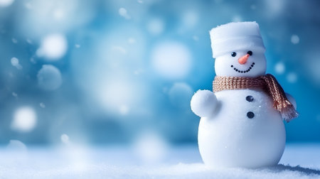 Snowman on snow with bokeh background, christmas conceptの素材