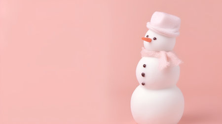 Snowman with hat and scarf on pink background. Minimal Christmas concept.の素材