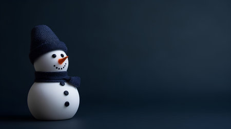 Snowman with hat and scarf on dark blue background with copy spaceの素材