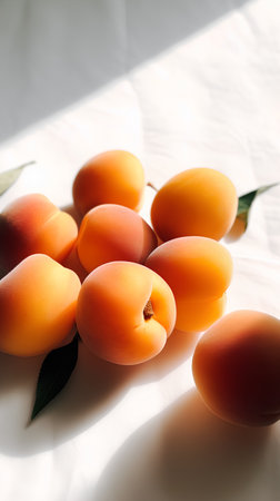 Fresh apricots on a white background. Selective focus.の素材
