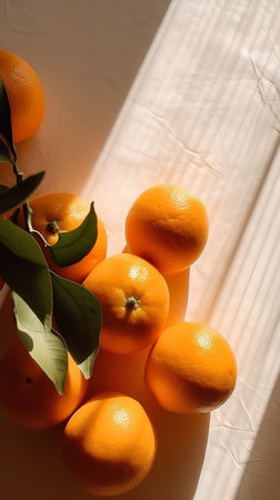 Oranges with leaves on a white background. Still-life.の素材