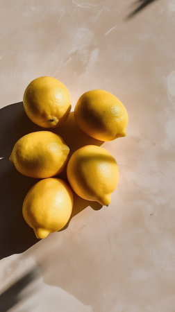 Lemons on a marble background with shadow. Top view.の素材