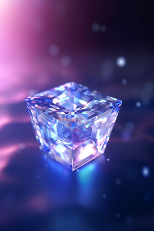 3d illustration of a diamond on a dark background with bokehの素材