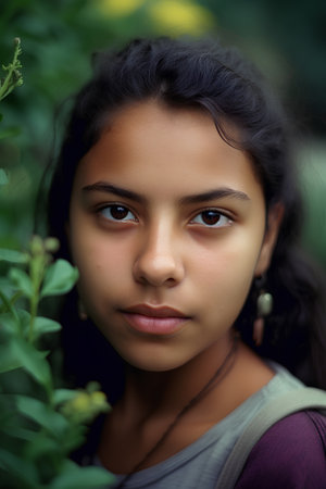 Portrait of a beautiful young indian woman with green eyes.の素材