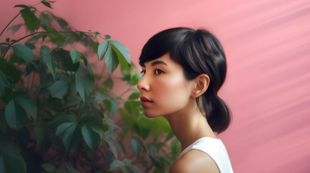Portrait of a beautiful young asian woman with clean fresh skinの素材