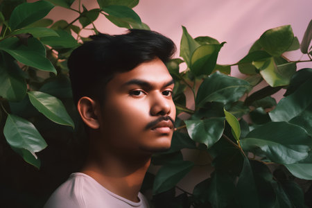 Portrait of a young handsome asian man looking at camera.の素材