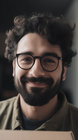 portrait of smiling young man in eyeglasses looking at cameraの素材