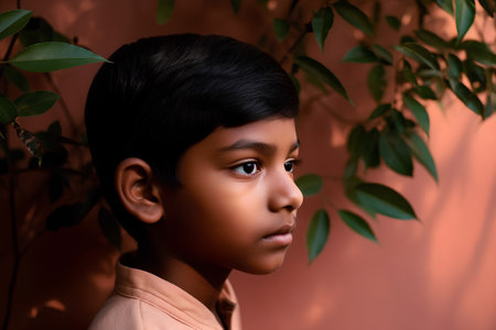Portrait of a young indian boy looking at the camera.の素材