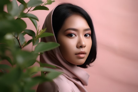Portrait of a beautiful asian muslim woman with hijab.の素材