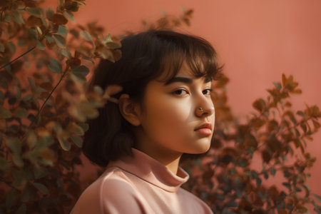 Portrait of a young beautiful asian woman in pink clothes.の素材
