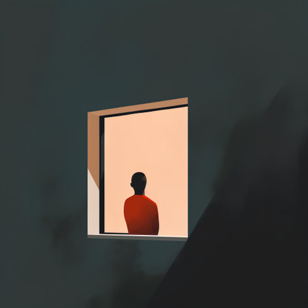 Man looking out of the window. 3D illustration. Square format.の素材