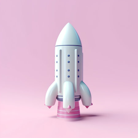Space rocket on pink background. Minimalistic concept. 3D Renderingの素材