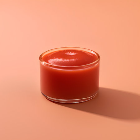 Tomato juice in a glass jar on an orange background. 3d renderingの素材