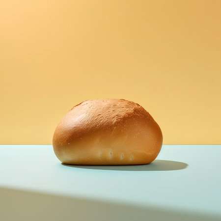 Bread roll on blue and yellow background. 3d render.の素材