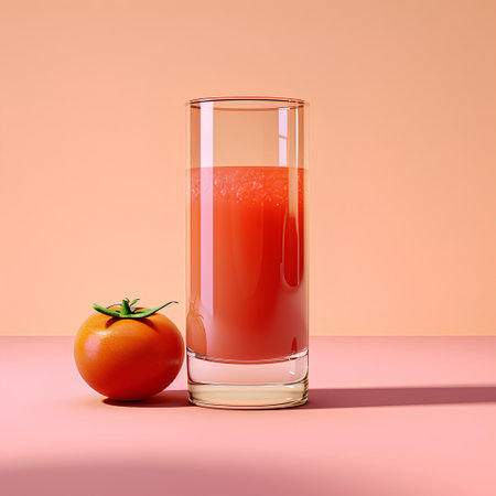 Tomato juice in a glass on a pink background. 3d renderingの素材