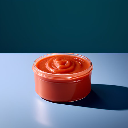 Tomato sauce in a jar on a blue background. 3d renderingの素材