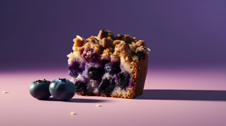 Blueberry cake with blueberries on a purple background. 3d renderingの素材