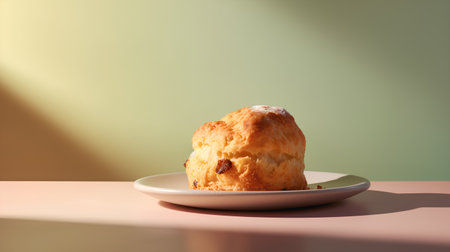 Scones with raisins on a plate on a pastel backgroundの素材
