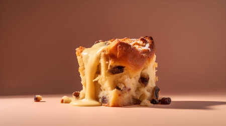 Cake with raisins and honey on a brown background.の素材