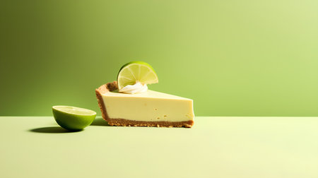 Lime cheesecake on a green background. Minimal concept.の素材