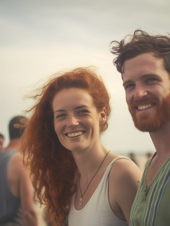 Portrait of a happy couple at the beach, having fun together.の素材