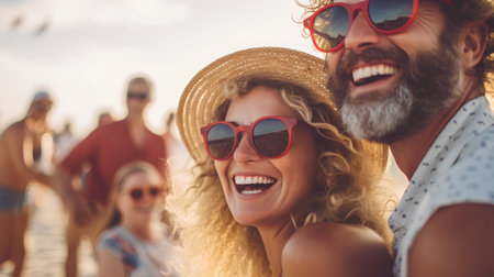 Group of friends having fun on the beach. Summer vacation concept.の素材