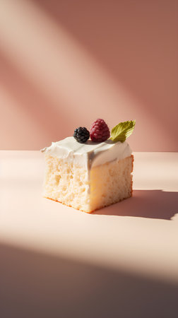 cheesecake with fresh berries and mint on pink background, copy spaceの素材