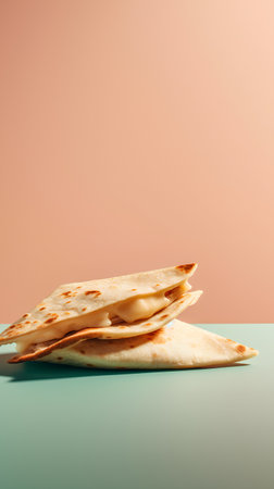 Stack of flat bread on pastel background. Minimal food concept.の素材