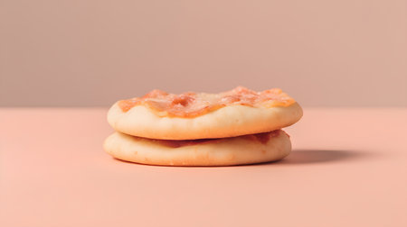 Cookies with tomato sauce on pastel pink background. Minimal food concept.の素材