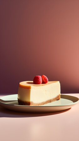 Cheesecake with raspberries on a plate. 3d renderingの素材