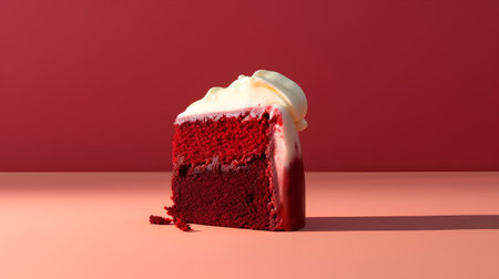 Red velvet cake with cream on a red background. 3d renderingの素材