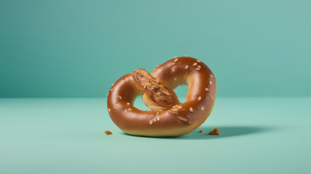 Pretzel with sesame seeds on mint background. 3d renderingの素材