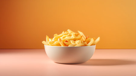 French fries in a bowl on orange background. 3d rendering.の素材
