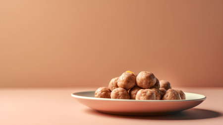 Chocolate balls in bowl on orange background. 3d rendering.の素材
