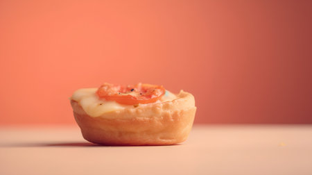 Mini tartlet with cheese and tomato on orange background. Toned.の素材