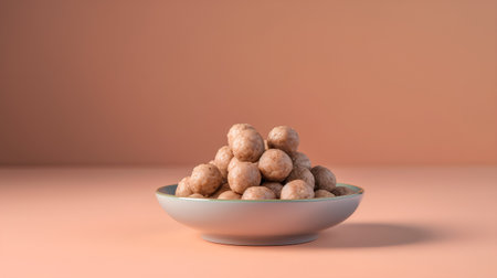 Cereal balls in bowl on orange background. 3d renderingの素材