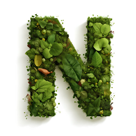 Nature alphabet - letter N made of green leaves isolated on white backgroundの素材