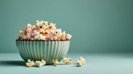 Popcorn in a bowl on a green background. 3d renderingの素材