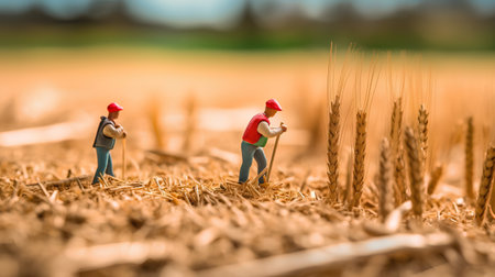 Miniature people : Farmer in wheat field, Agriculture and farming concept.の素材