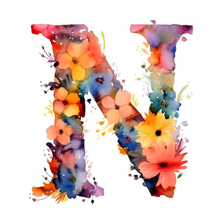 Alphabet watercolor flowers. Letter K. Handmade font.の素材