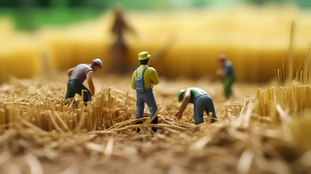 Miniature people : Worker working in wheat field, Agriculture concept.の素材