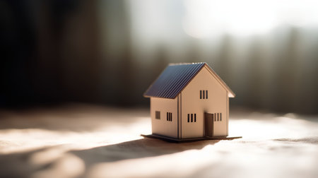 Miniature model of a house on a background of the window.の素材