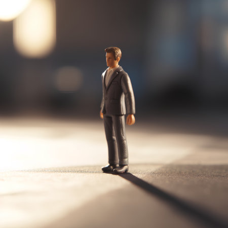 Miniature people : Businessman standing in front of the office.の素材