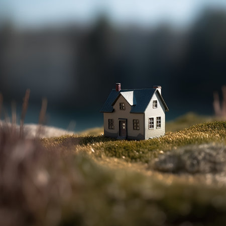 Miniature house on the green moss in the forest. Conceptual image.の素材