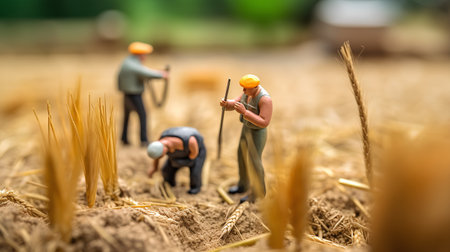 Miniature people : Farmer working in wheat field, Agriculture concept.の素材